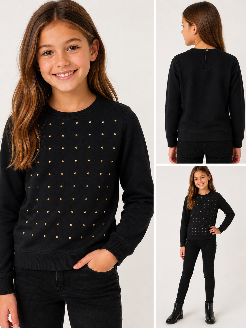 Kate Spade New York Girls Black
Studded Sweatshirt Size 10 12 Gold Dot Crewneck